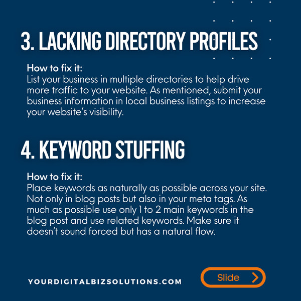 Local SEO mistakes - Lacking directory profiles and keyword stuffing - YDBS