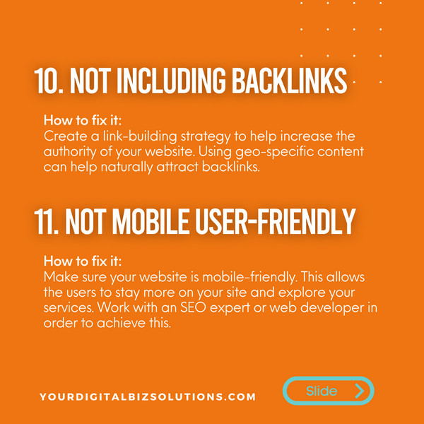 local seo mistakes - no backlinks and not mobile user-friendly