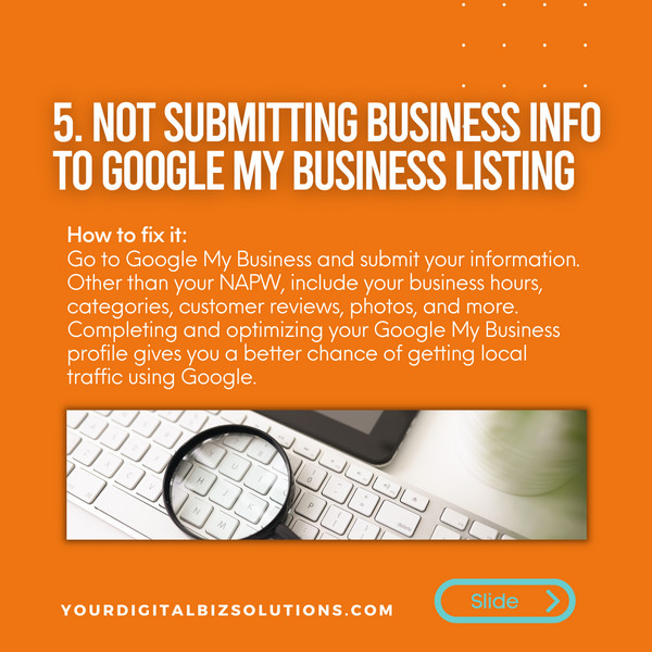 Local SEO mistakes - Not submitting business info to Google My Business Listing